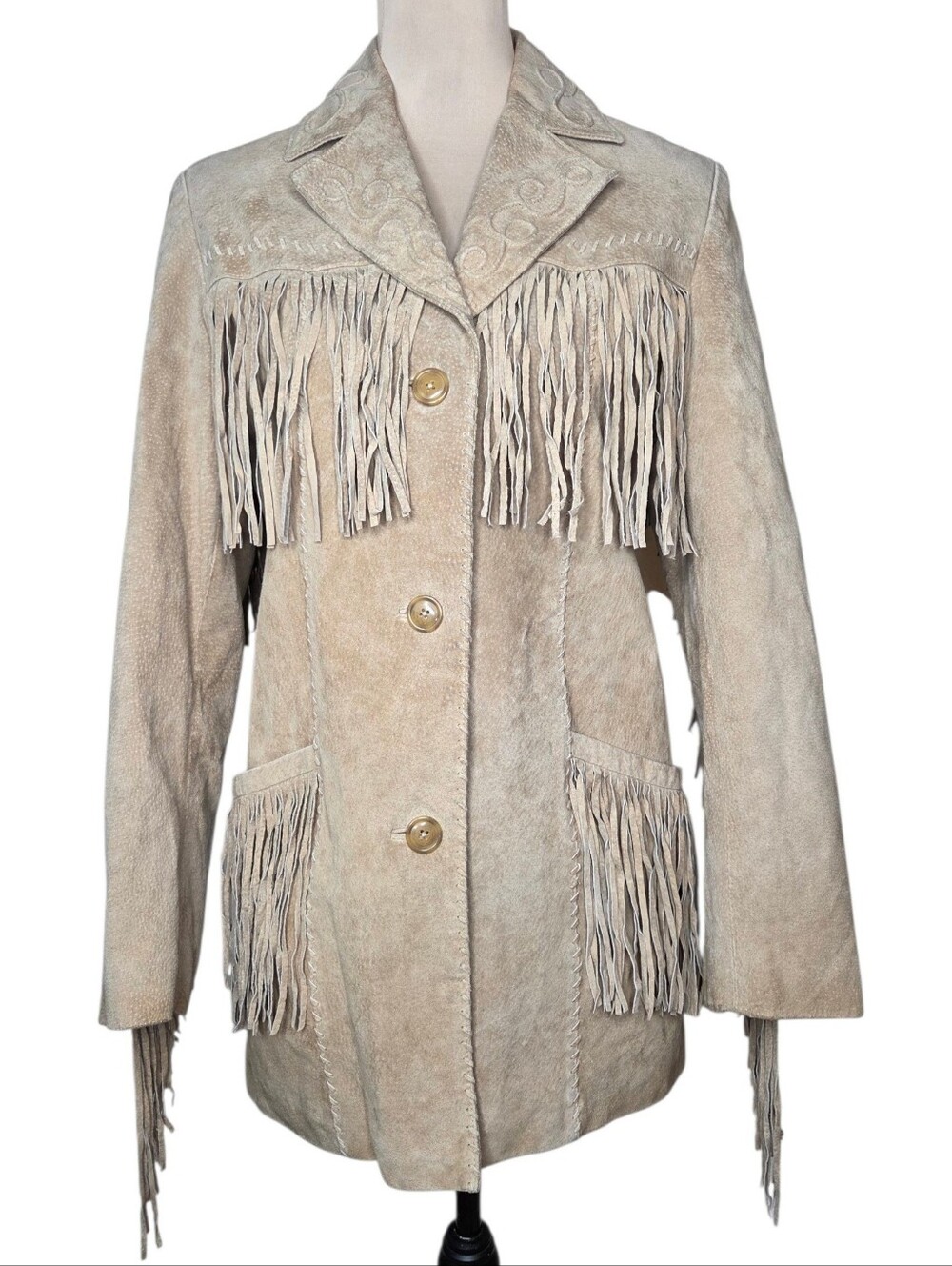Vintage Marc Mattis Genuine Leather Fringe Western Cowgirl Jacket Small Rodeo